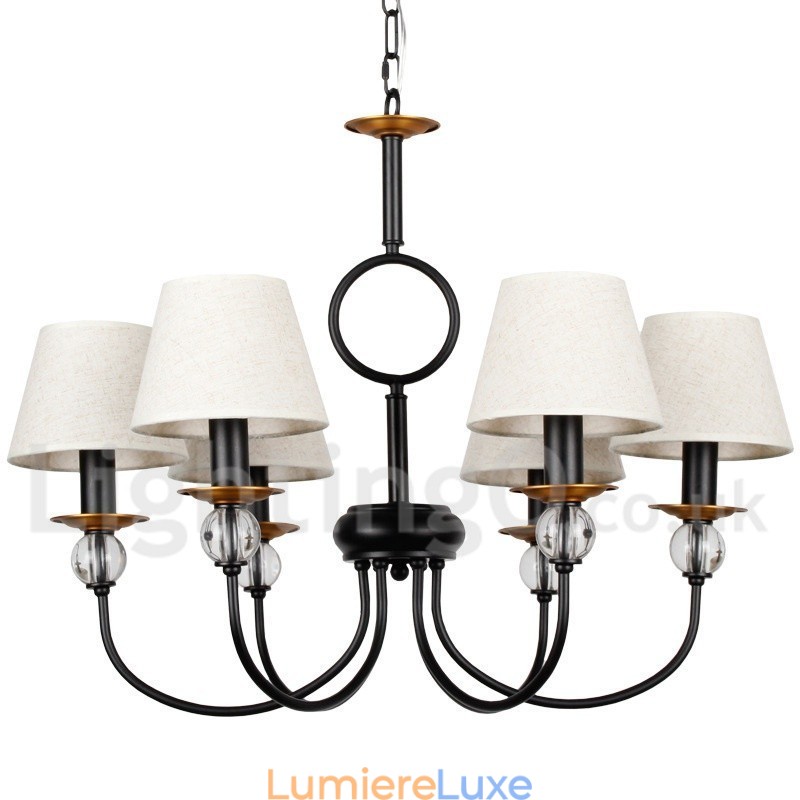 Lustre à 6 lumières rustique rétro noir de style méditerranéen contemporain de style bougie