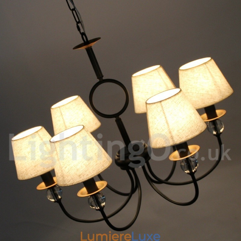 Lustre à 6 lumières rustique rétro noir de style méditerranéen contemporain de style bougie