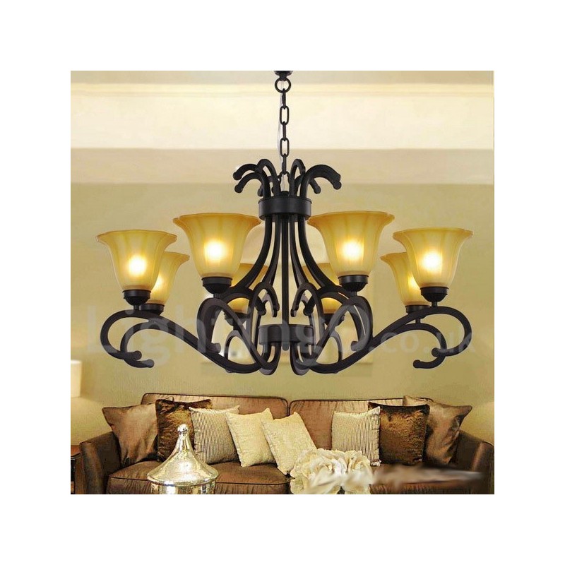 Lustre contemporain noir à 8 lumières de style bougie