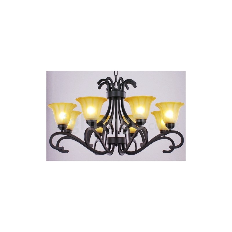 Lustre contemporain noir à 8 lumières de style bougie