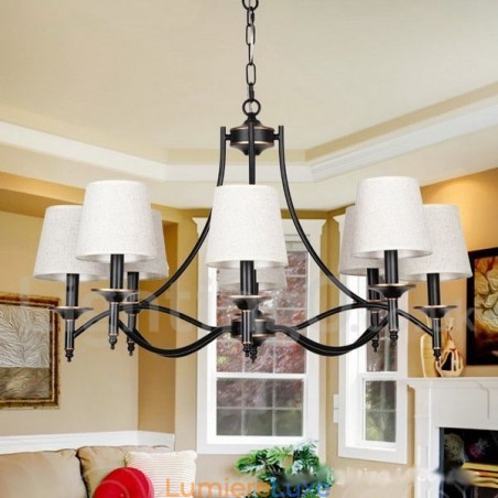 Lustre à 8 lumières de style bougie contemporain noir rustique rétro