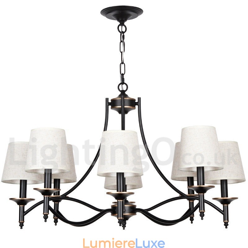 Lustre à 8 lumières de style bougie contemporain noir rustique rétro