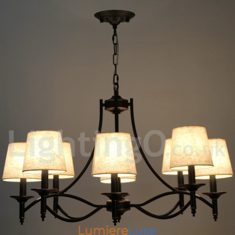 Lustre à 8 lumières de style bougie contemporain noir rustique rétro