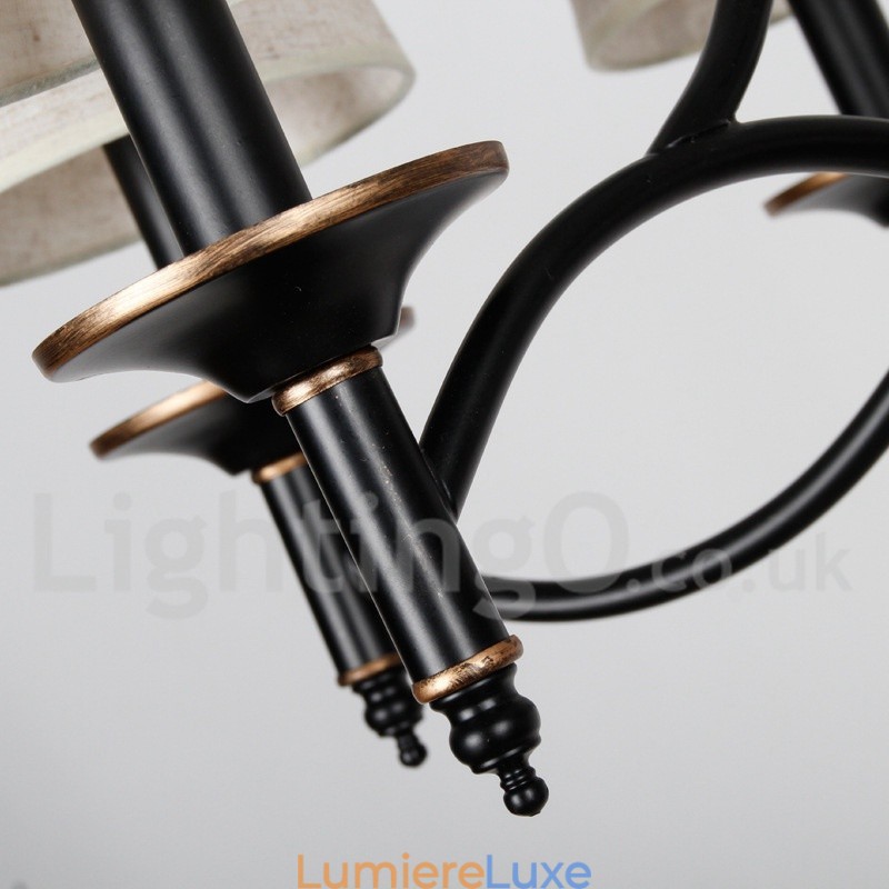 Lustre à 8 lumières de style bougie contemporain noir rustique rétro