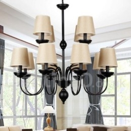 Lustre rustique à 12 lumières et 2 niveaux de style rétro contemporain avec bougies