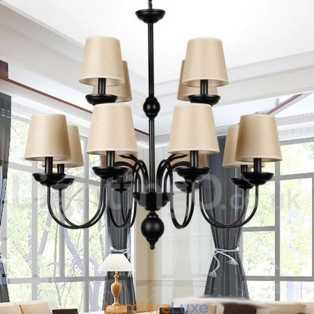 Lustre rustique à 12 lumières et 2 niveaux de style rétro contemporain avec bougies Lustre rustique à 12 lumières et 2 niveaux de style rétro contemporain avec bougies