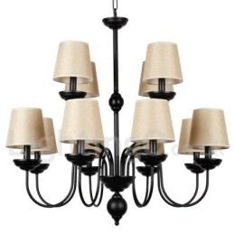 Lustre rustique à 12 lumières et 2 niveaux de style rétro contemporain avec bougies