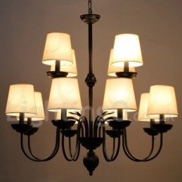 Lustre rustique à 12 lumières et 2 niveaux de style rétro contemporain avec bougies