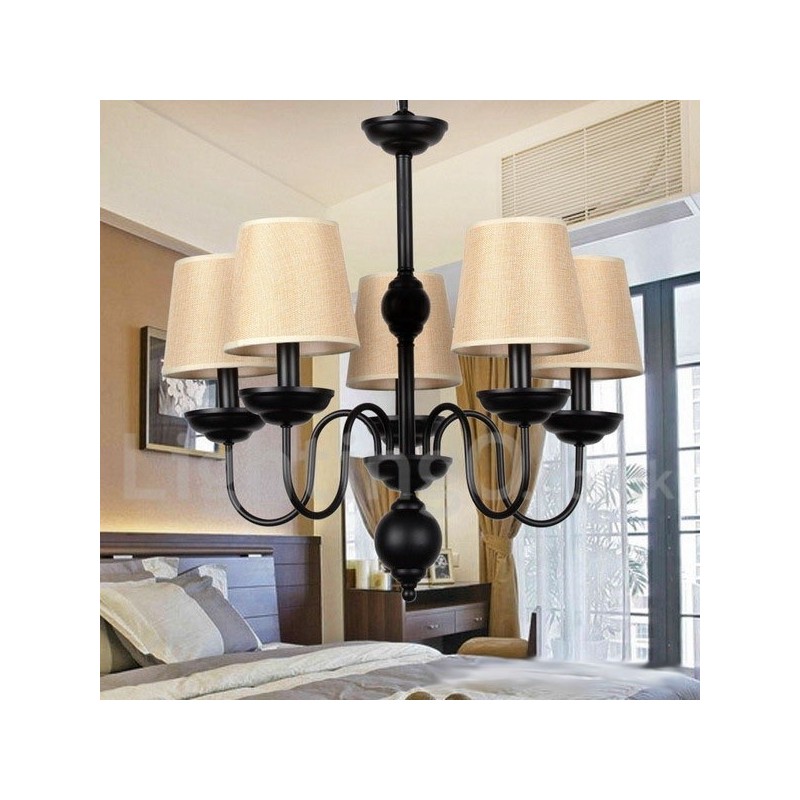 Lustre rustique rétro contemporain à 5 lumières de style bougie