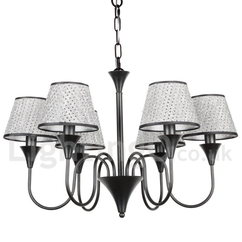 Lustre rustique moderne contemporain rétro noir à 6 lumières de style bougie