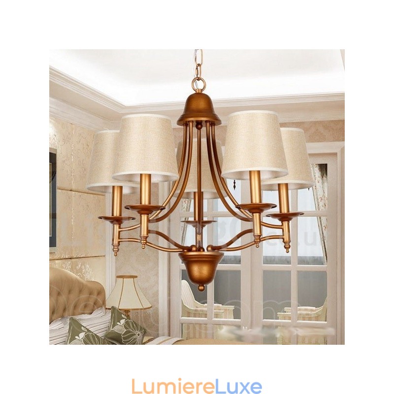 Lustre à 5 lumières de style méditerranéen rétro rustique avec bougies