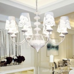 Lustre moderne contemporain à 8 lumières de style bougie creuse blanche