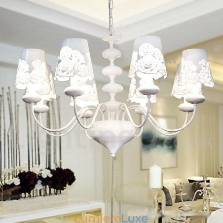 Lustre moderne contemporain à 8 lumières de style bougie creuse blanche Lustre moderne contemporain à 8 lumières de style bougie creuse blanche