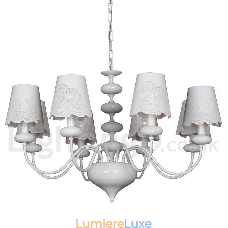 Lustre moderne contemporain à 8 lumières de style bougie creuse blanche