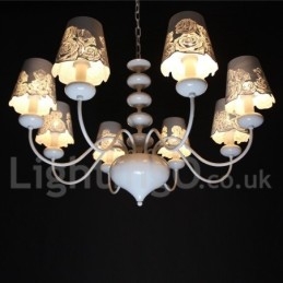 Lustre moderne contemporain à 8 lumières de style bougie creuse blanche