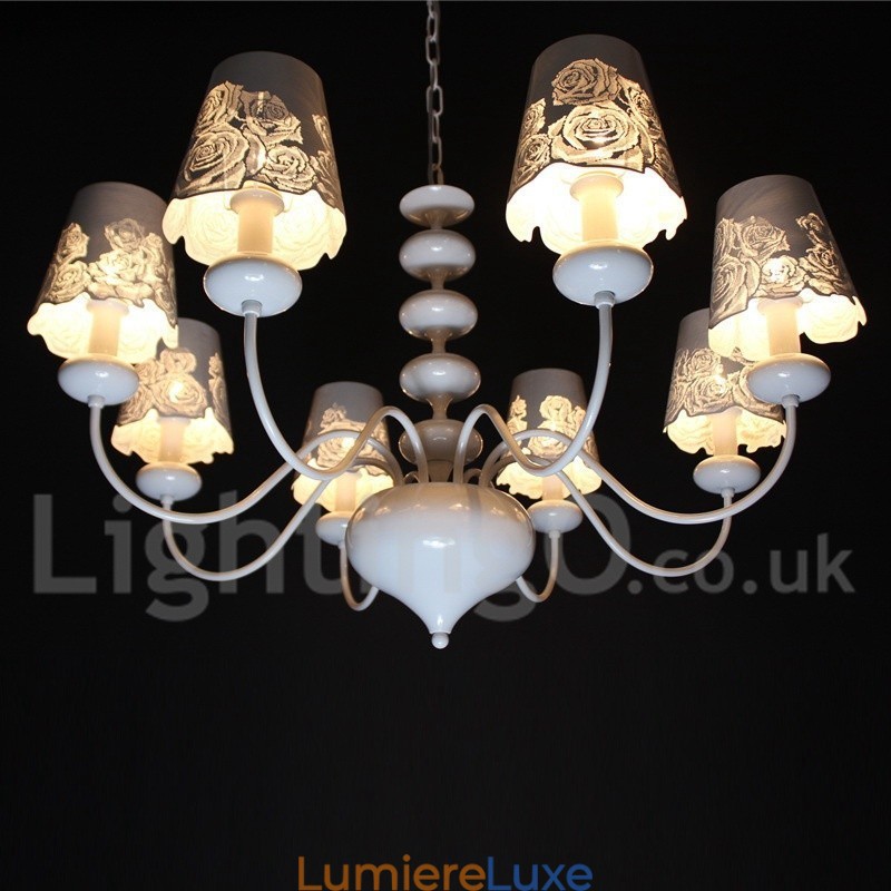 Lustre moderne contemporain à 8 lumières de style bougie creuse blanche