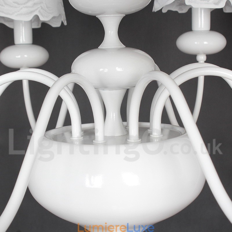 Lustre moderne contemporain à 8 lumières de style bougie creuse blanche
