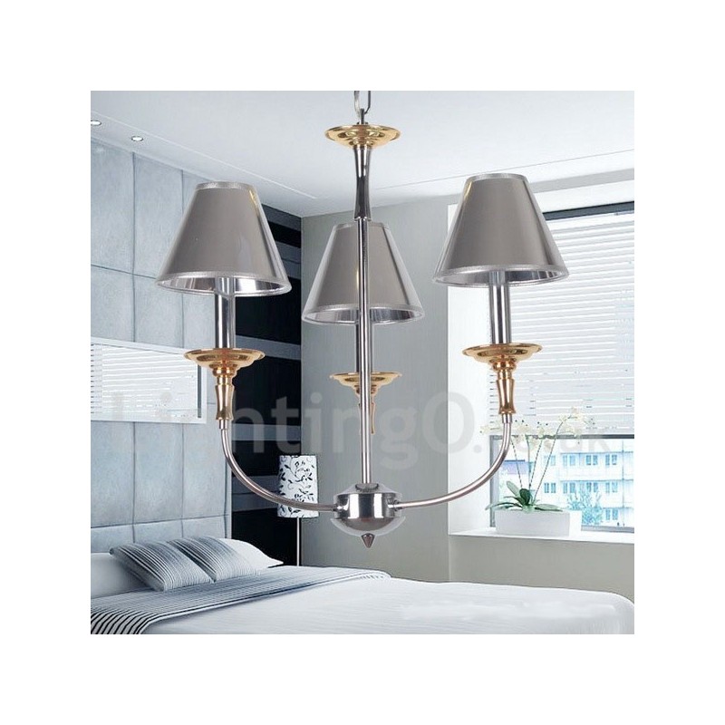 Lustre moderne contemporain à 3 lumières de style bougie chromé