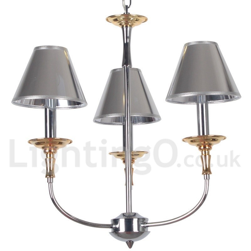 Lustre moderne contemporain à 3 lumières de style bougie chromé