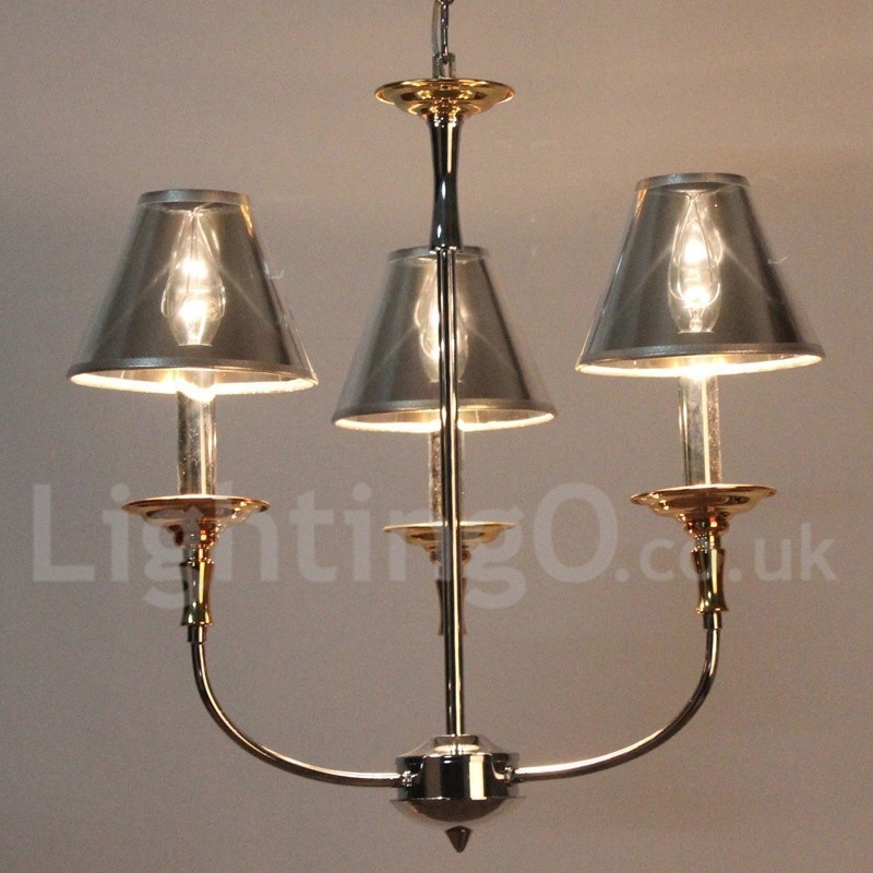 Lustre moderne contemporain à 3 lumières de style bougie chromé