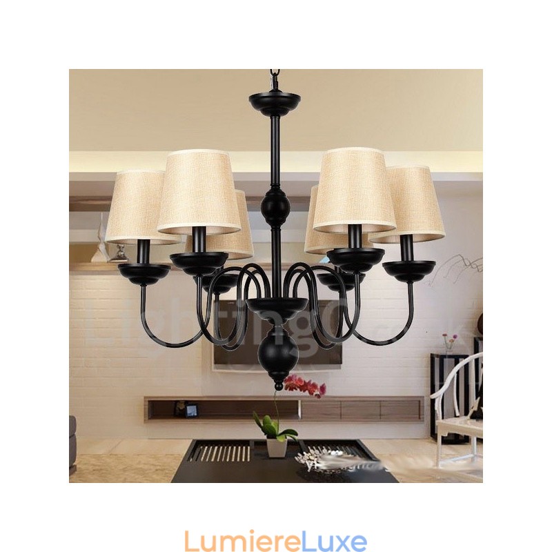 Lustre rustique rétro contemporain à 6 lumières de style bougie