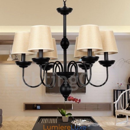Lustre rustique rétro contemporain à 6 lumières de style bougie
