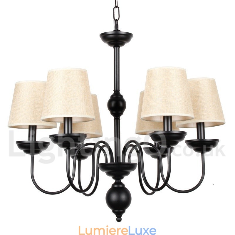 Lustre rustique rétro contemporain à 6 lumières de style bougie