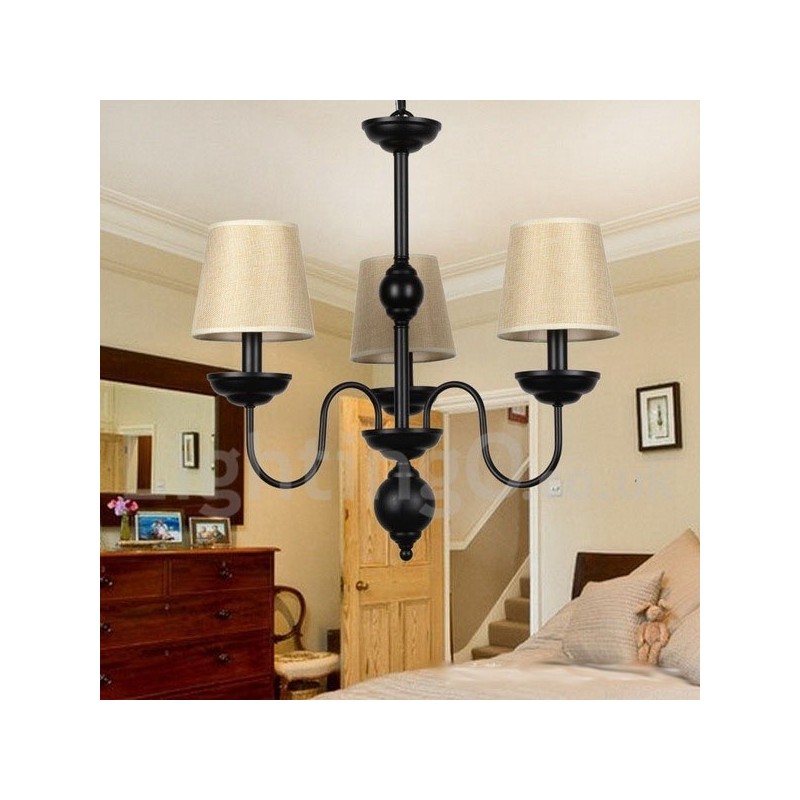 Lustre rustique rétro contemporain à 3 lumières de style bougie