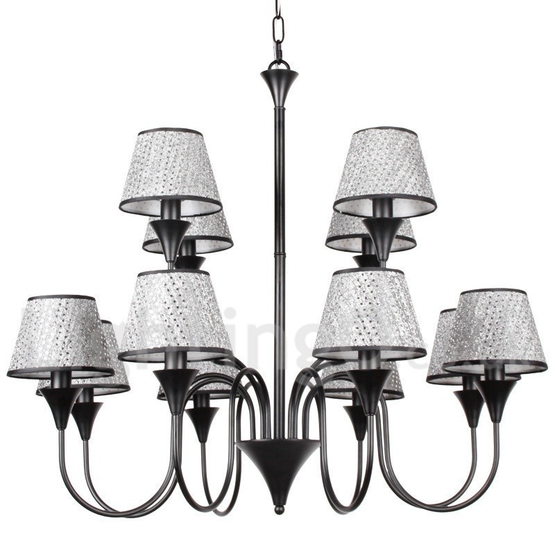 Lustre rustique moderne contemporain rétro noir à 12 lumières de style bougie