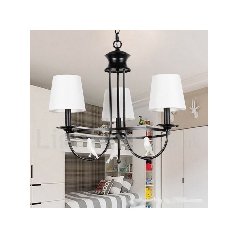 Lustre à 3 lumières de style méditerranéen rétro noir rustique contemporain de style bougie