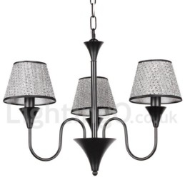 Lustre rustique moderne contemporain rétro noir à 3 lumières de style bougie