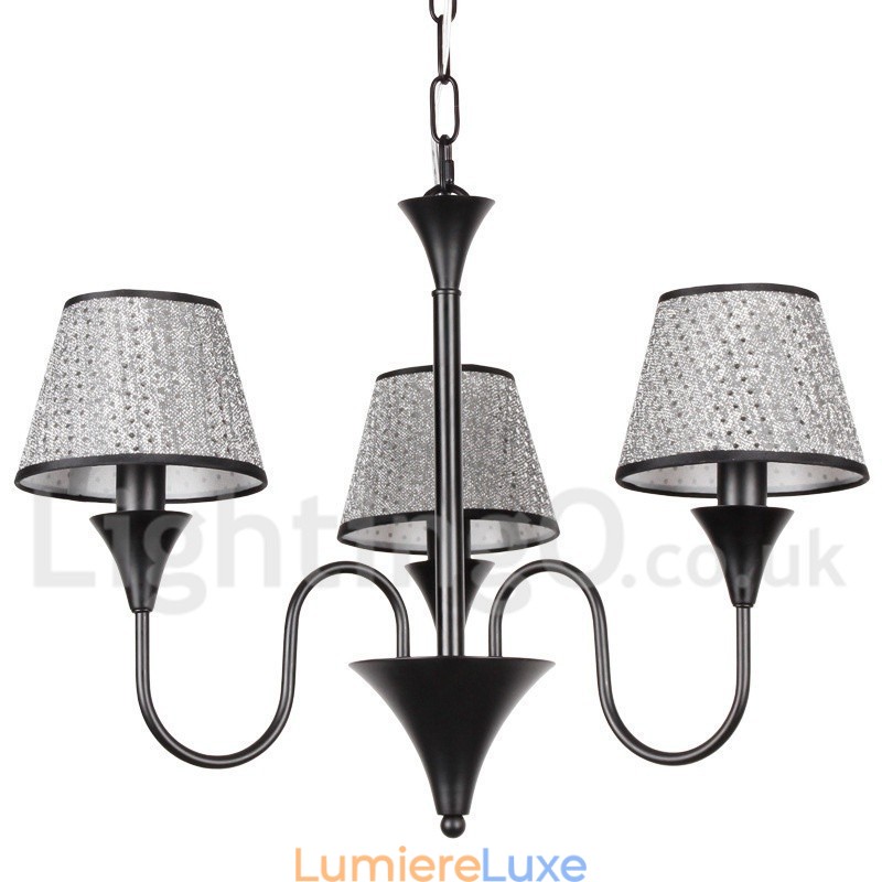 Lustre rustique moderne contemporain rétro noir à 3 lumières de style bougie