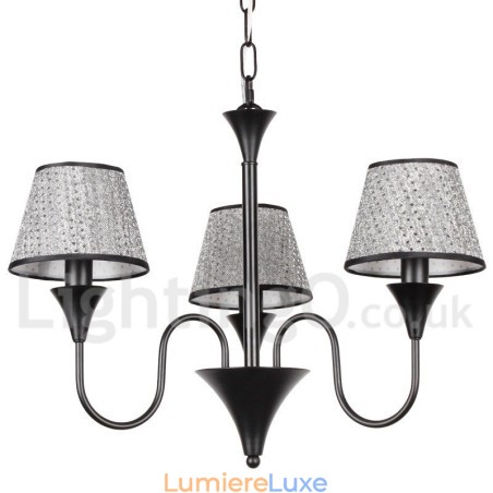 Lustre rustique moderne contemporain rétro noir à 3 lumières de style bougie