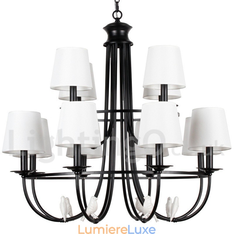 Lustre à 12 lumières de style méditerranéen rétro noir rustique contemporain de style bougie
