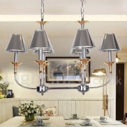 Lustre moderne contemporain à 6 lumières de style bougie chromé