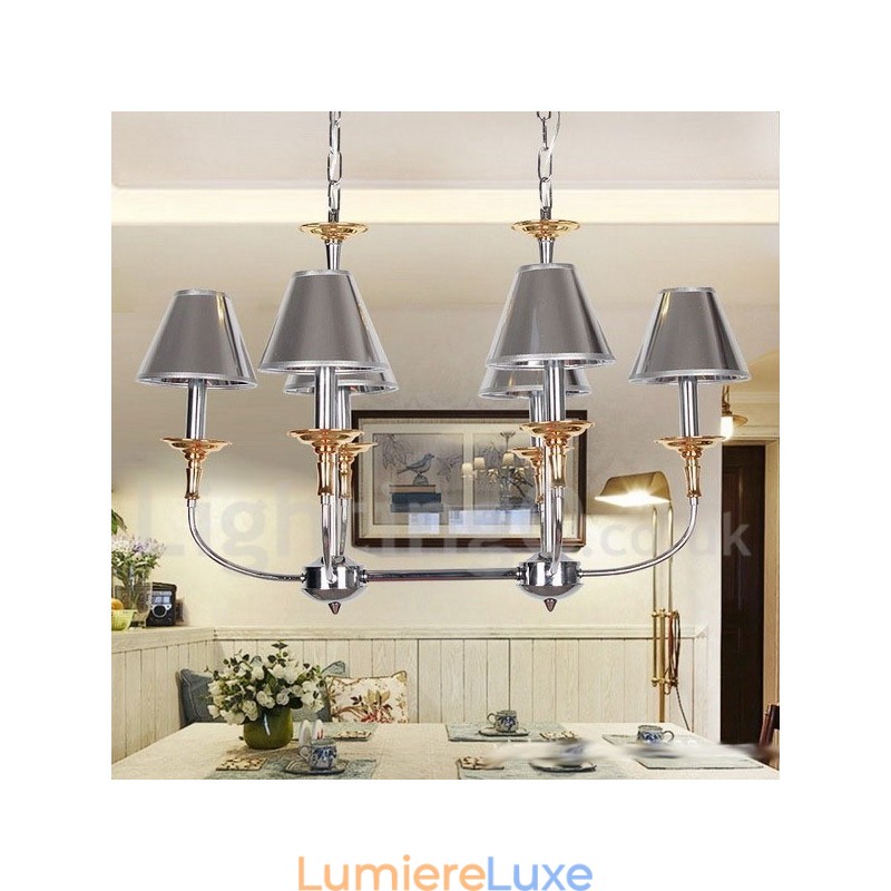 Lustre moderne contemporain à 6 lumières de style bougie chromé