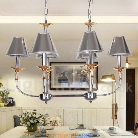 Lustre moderne contemporain à 6 lumières de style bougie chromé