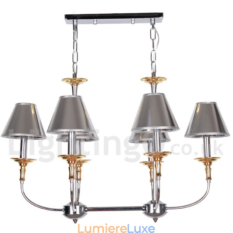 Lustre moderne contemporain à 6 lumières de style bougie chromé