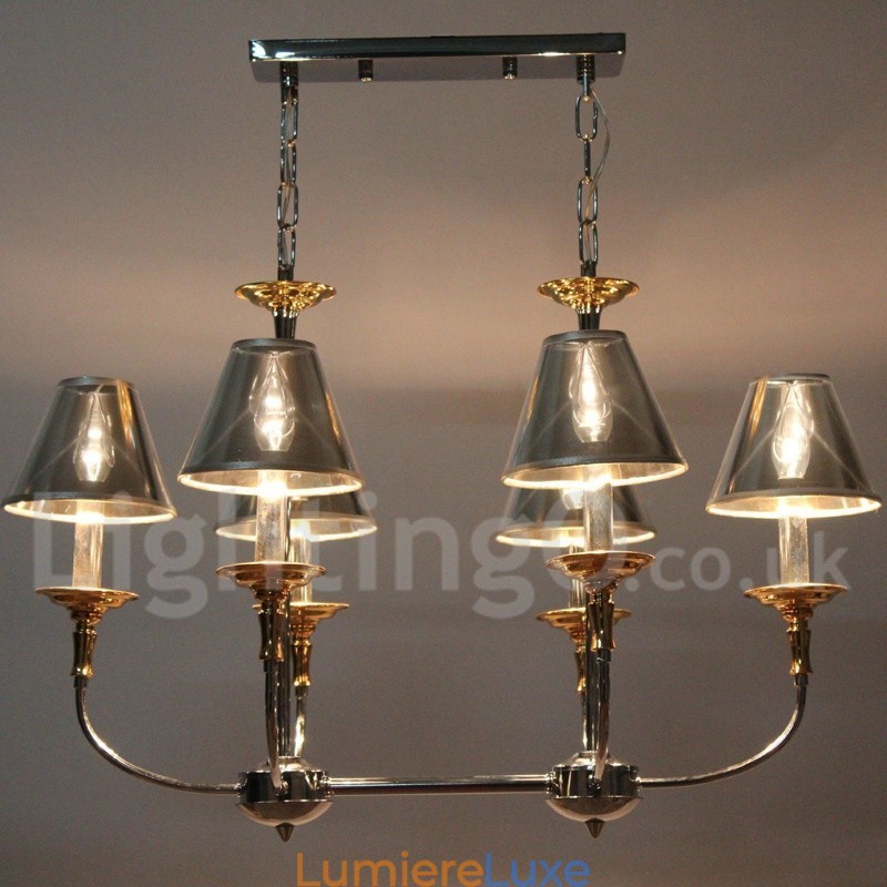 Lustre moderne contemporain à 6 lumières de style bougie chromé