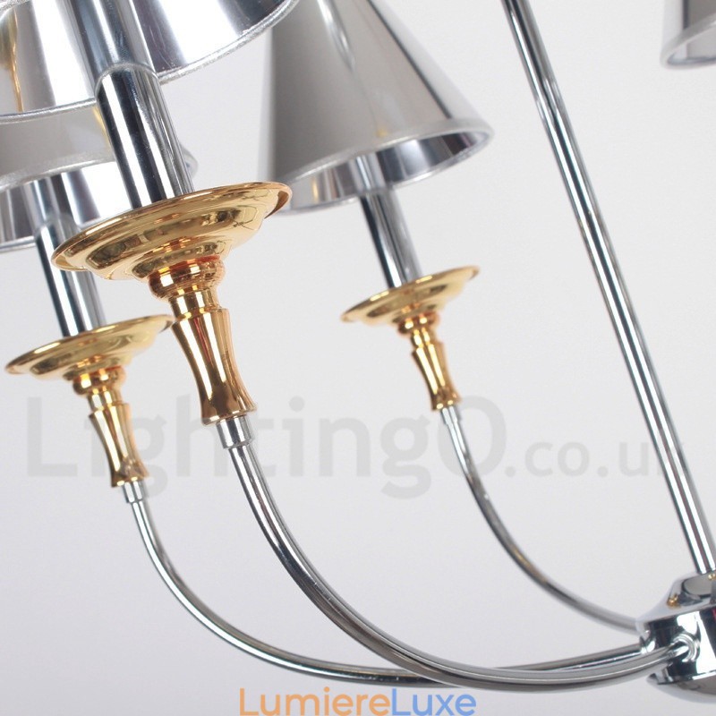 Lustre moderne contemporain à 6 lumières de style bougie chromé