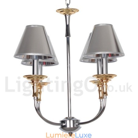 Lustre moderne contemporain à 4 lumières de style bougie chromé