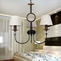Lustre à 3 lumières rustique rétro noir de style méditerranéen contemporain de style bougie