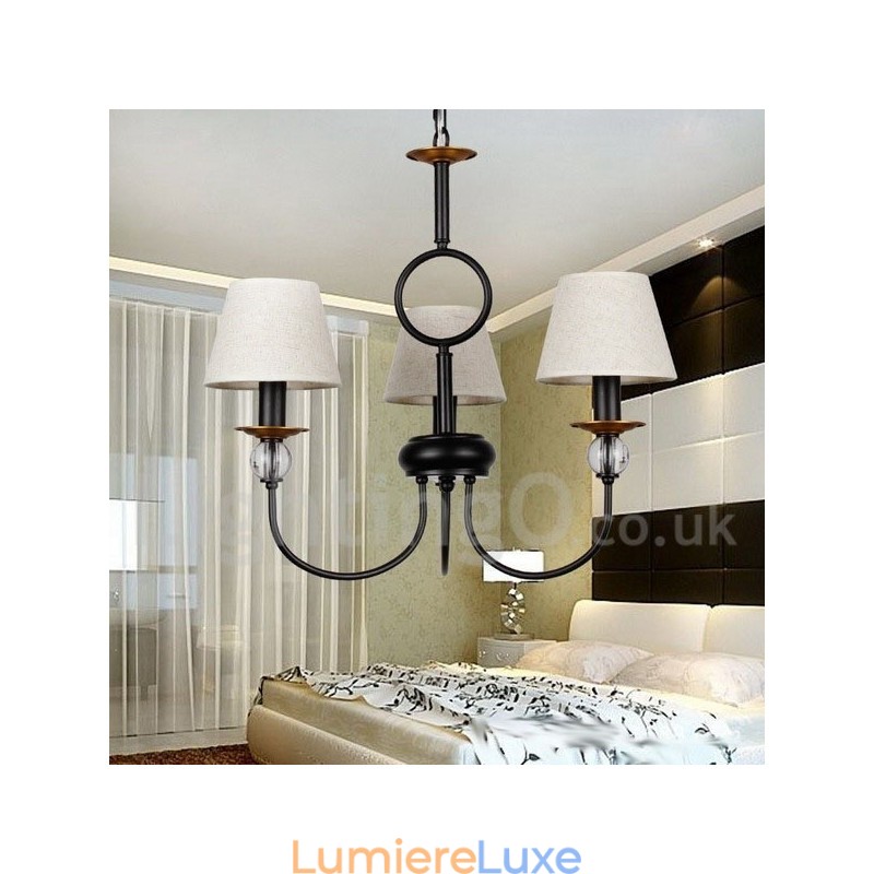 Lustre à 3 lumières rustique rétro noir de style méditerranéen contemporain de style bougie