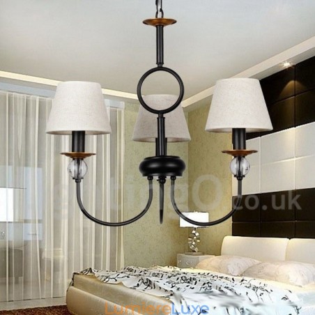 Lustre à 3 lumières rustique rétro noir de style méditerranéen contemporain de style bougie