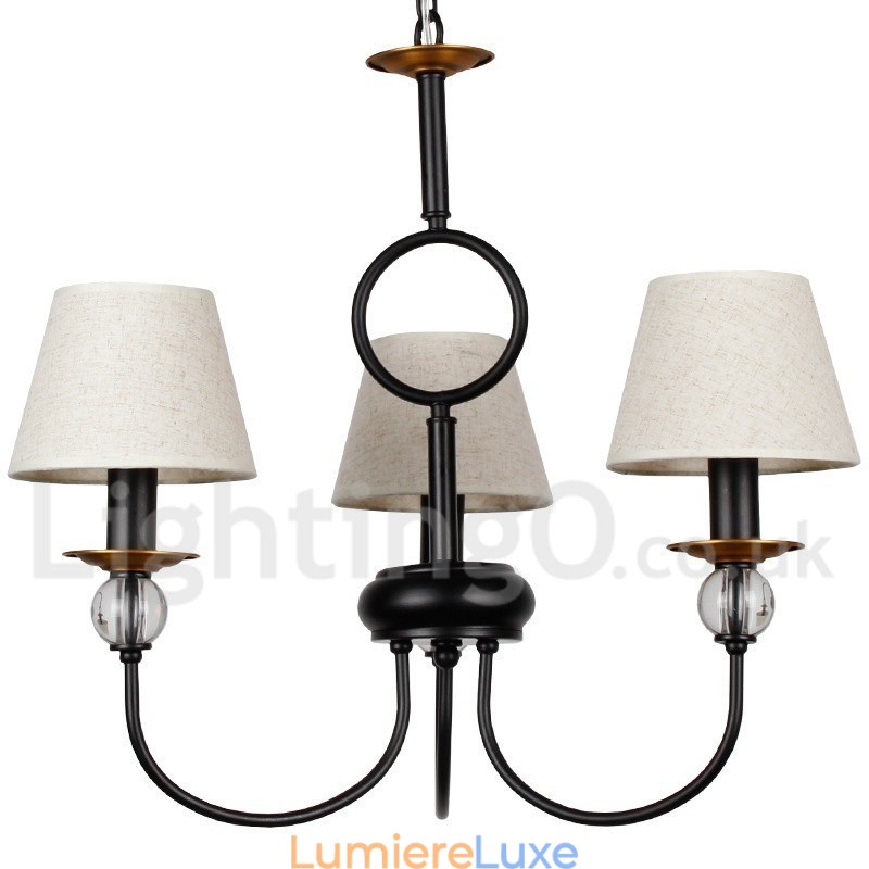 Lustre à 3 lumières rustique rétro noir de style méditerranéen contemporain de style bougie