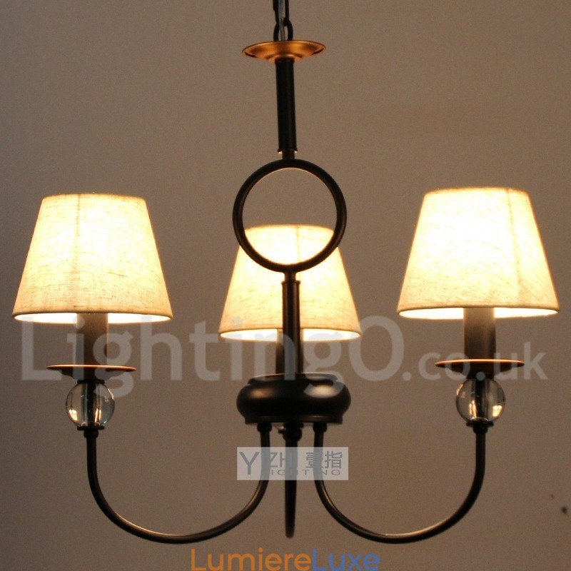 Lustre à 3 lumières rustique rétro noir de style méditerranéen contemporain de style bougie