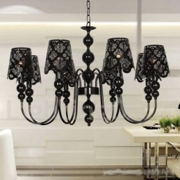 Lustre moderne contemporain à 8 lumières de style bougie creuse noire