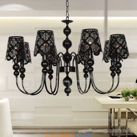 Lustre moderne contemporain à 8 lumières de style bougie creuse noire