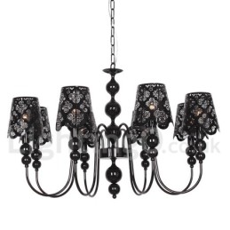 Lustre moderne contemporain à 8 lumières de style bougie creuse noire