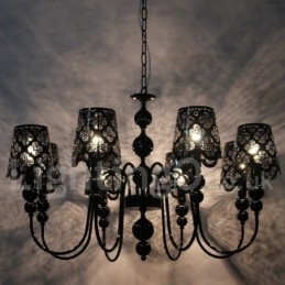 Lustre moderne contemporain à 8 lumières de style bougie creuse noire